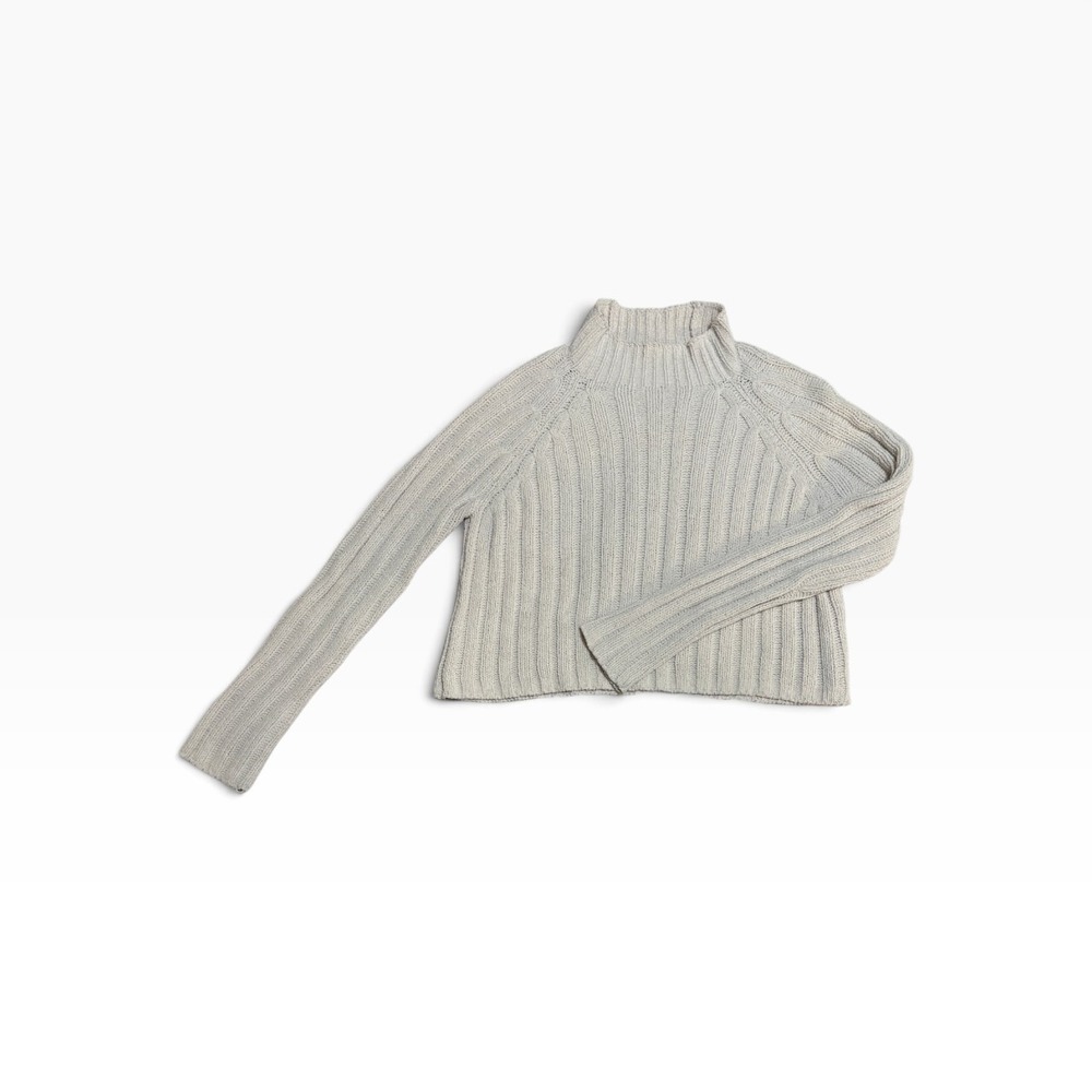 American Eagle Ribbed Mock Neck Cropped Sweater Cream Womens S Vintage Cozy